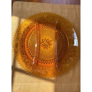 Vintage Indiana Glass Tiara Exclusive 12" Amber Sandwich 3-Part Divided Relish D